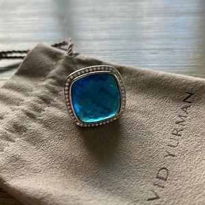 David Yurman Sterling silver size 7 blue topaz ring in good used cond w/pouch
